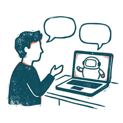 AIアシスタントに相談する人のイラスト(はんこ・顔なし)