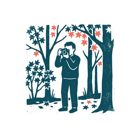 紅葉を見る人のイラスト(はんこ・顔なし)