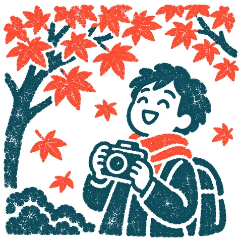 紅葉を見る人のイラスト(はんこ)