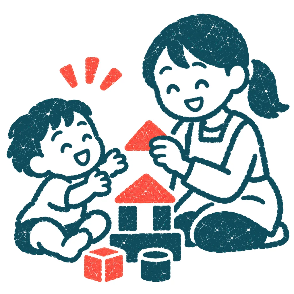 ベビーシッターと子どものイラスト(はんこ)