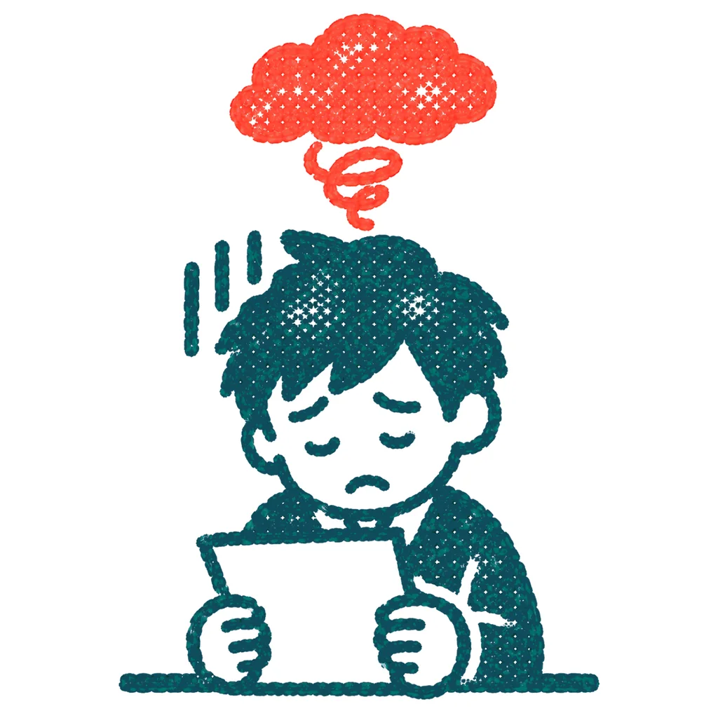 テストの結果に落ち込む子どものイラスト(はんこ)
