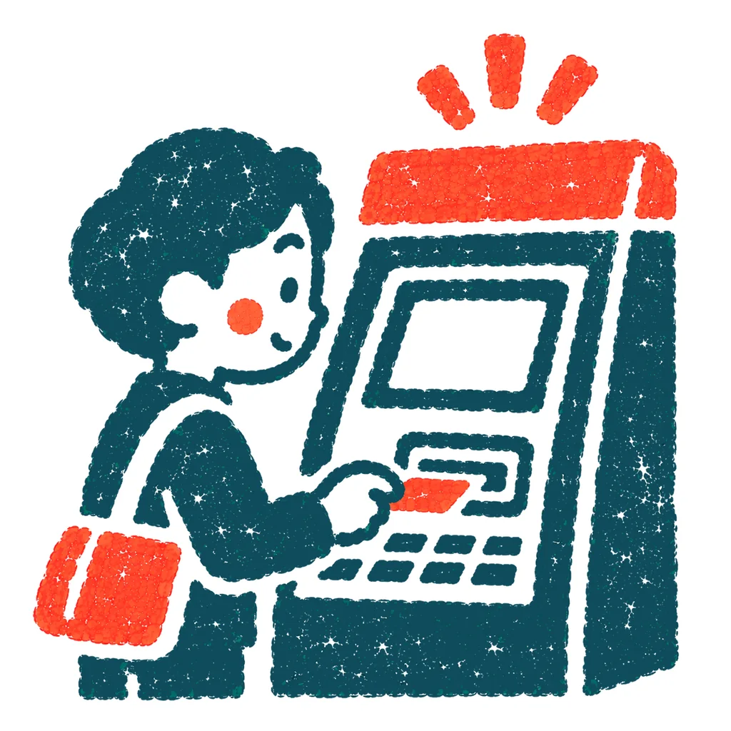 ATMでお金を下ろすのイラスト(はんこ)