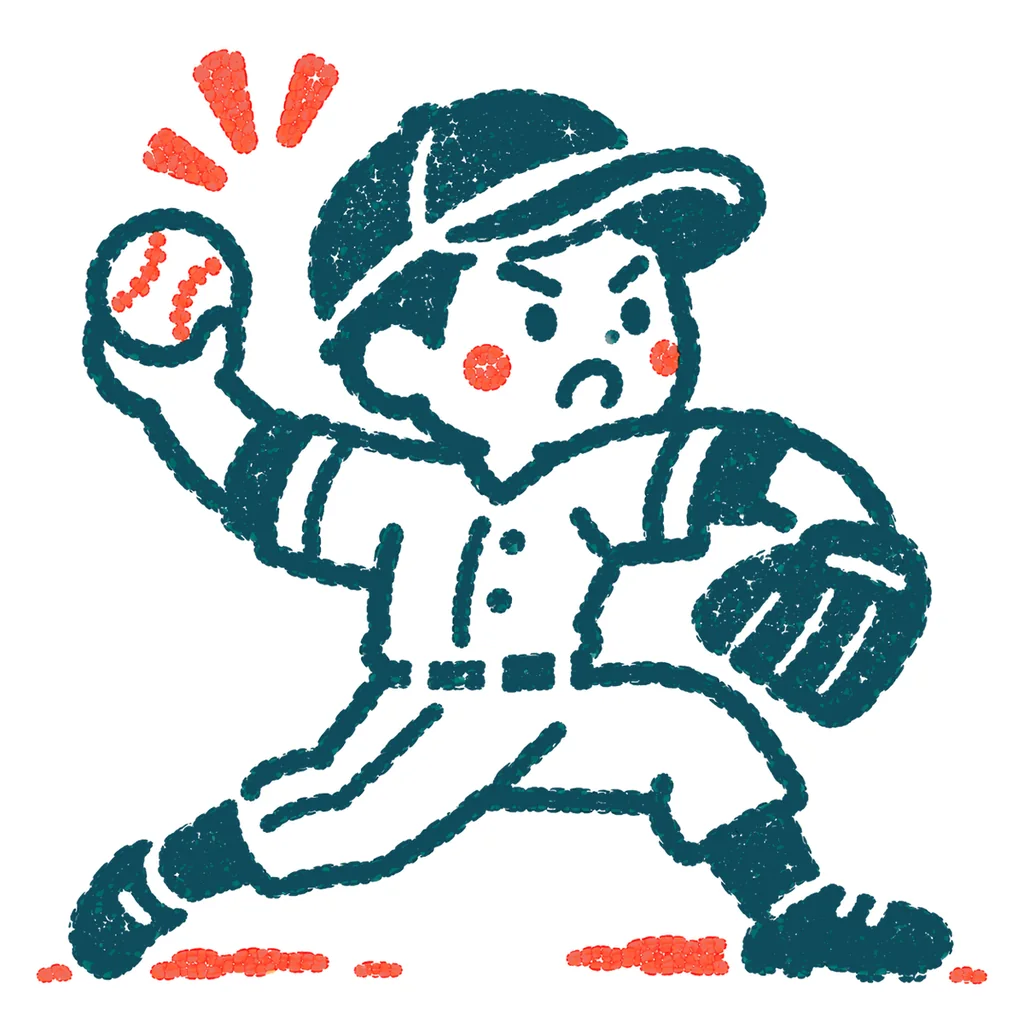 投げる野球選手のイラスト(はんこ)