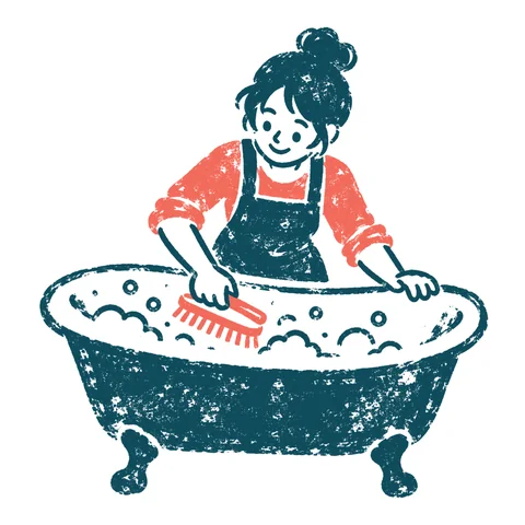 お風呂掃除をする人のイラスト(はんこ)