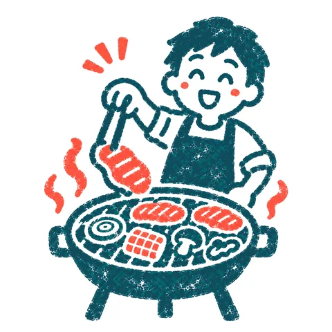 バーベキューのイラスト(はんこ)