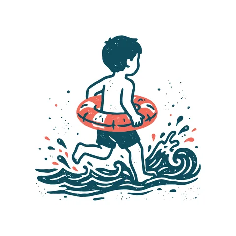 海水浴を楽しむ人のイラスト(はんこ・顔なし)