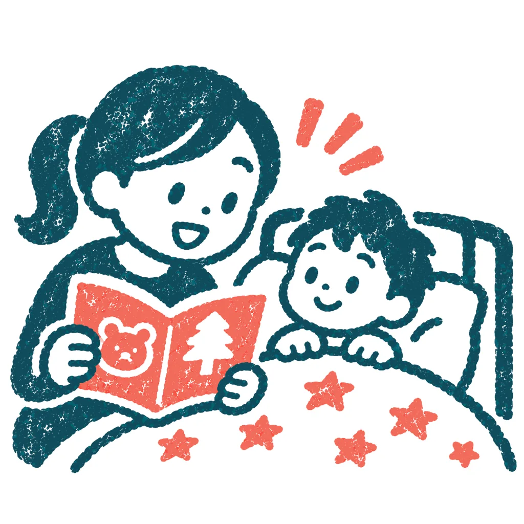 寝る前の読み聞かせのイラスト(はんこ)
