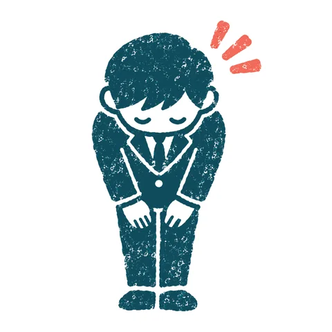 深く頭を下げて謝る人のイラスト(はんこ)