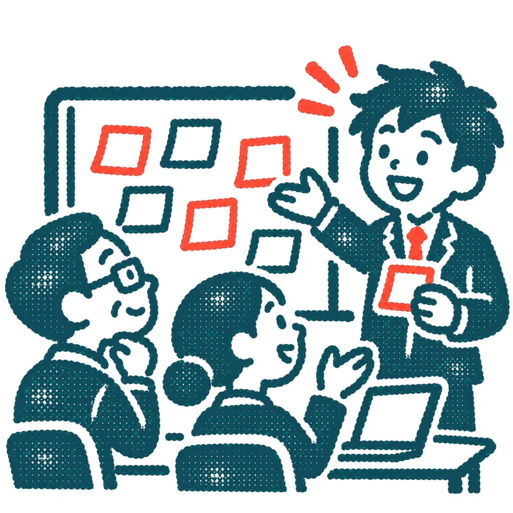アイデアを出し合う人たちのイラスト(はんこ)