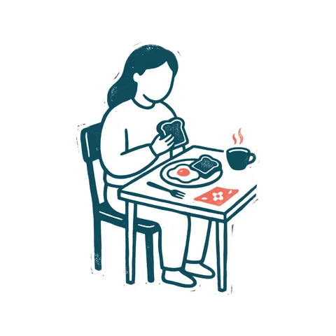 朝食を食べる人のイラスト(はんこ・顔なし)
