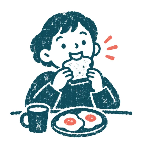 朝食を食べる人のイラスト(はんこ)