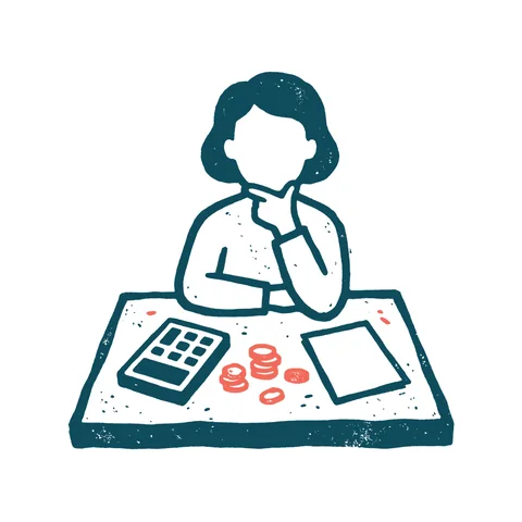 家計簿をつける人のイラスト(はんこ・顔なし)
