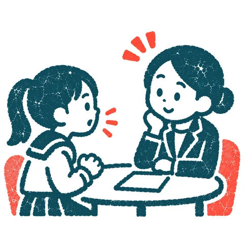悩みを相談する生徒のイラスト(はんこ)