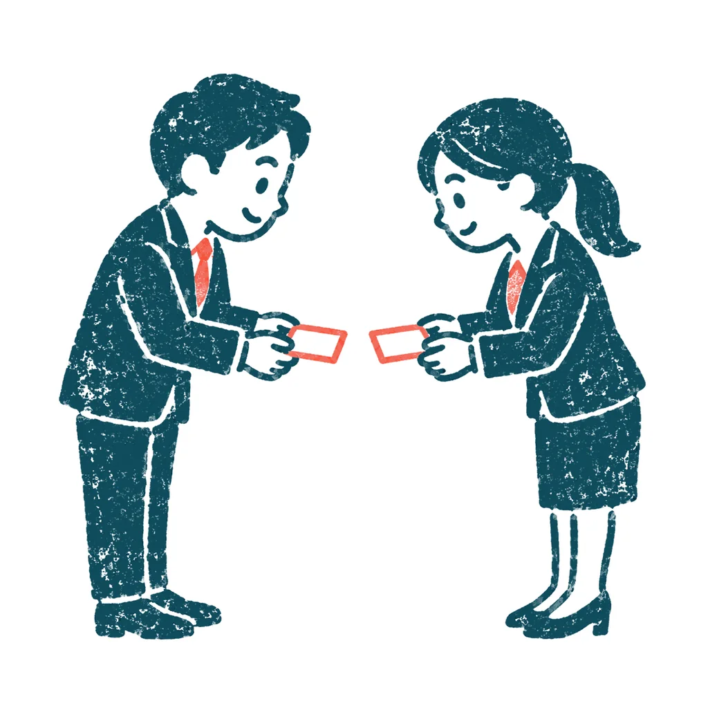 名刺を渡す人のイラスト(はんこ)