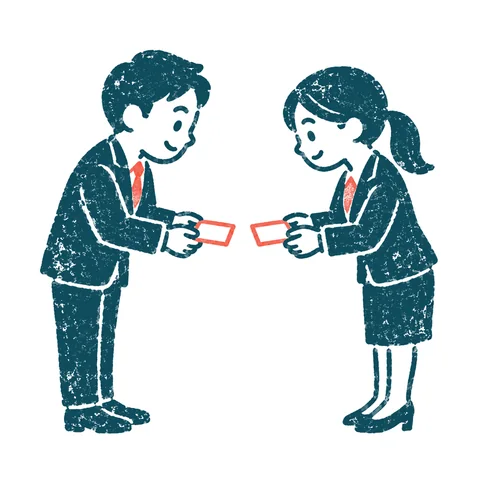 名刺を渡す人のイラスト(はんこ)