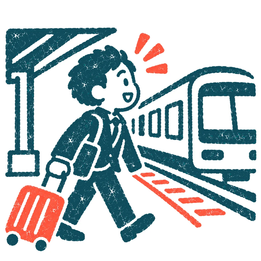出張に行く人のイラスト(はんこ)