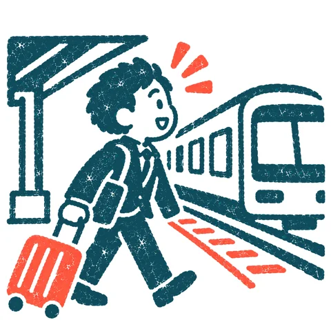 出張に行く人のイラスト(はんこ)
