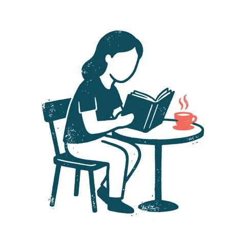 カフェで過ごすのイラスト(はんこ・顔なし)