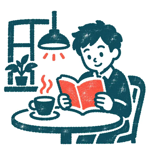 カフェで過ごすのイラスト(はんこ)