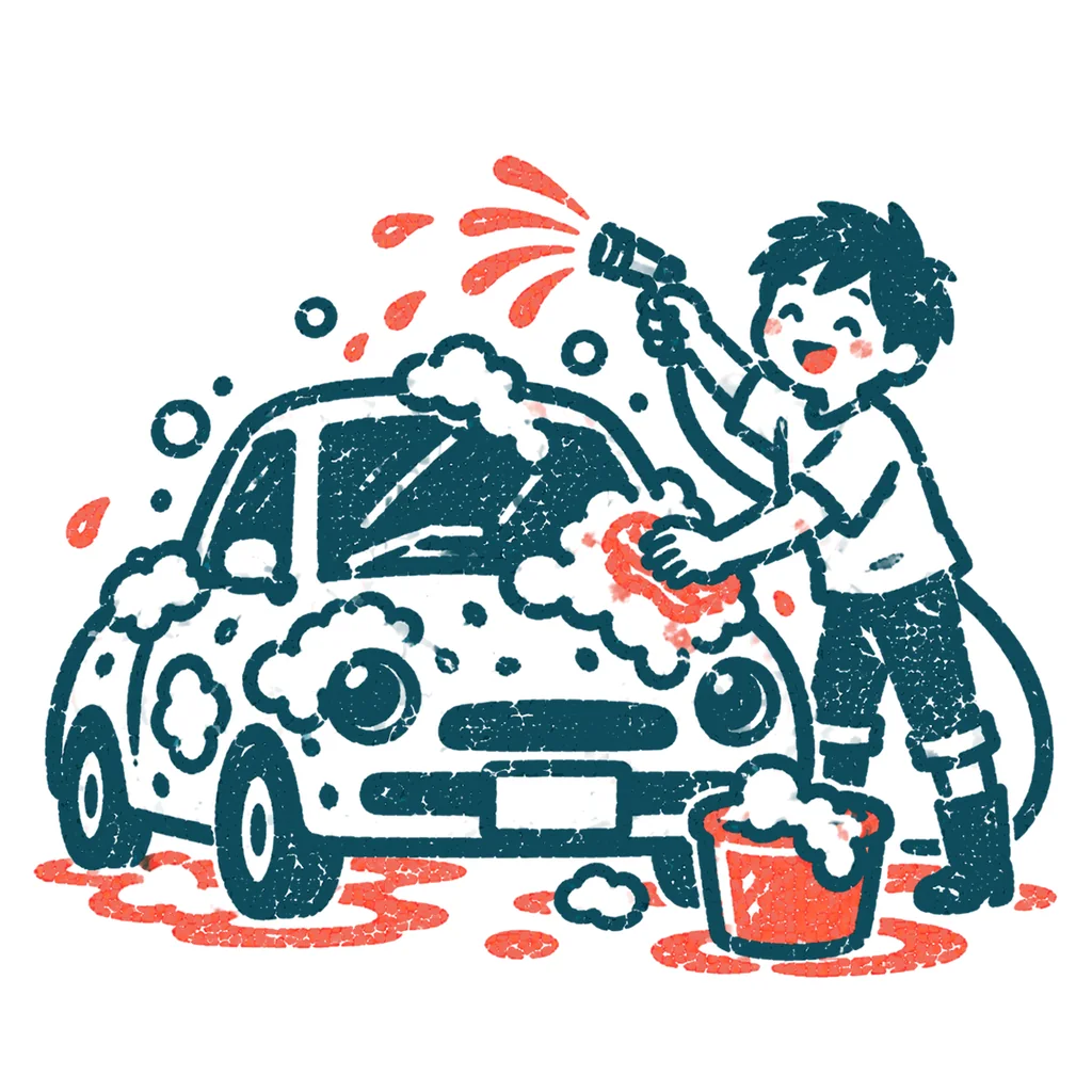洗車する人のイラスト(はんこ)