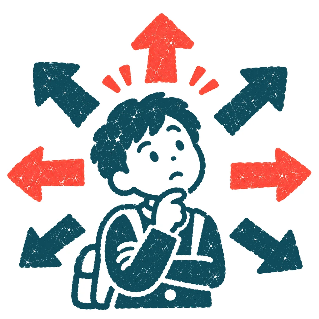進路を考える生徒のイラスト(はんこ)