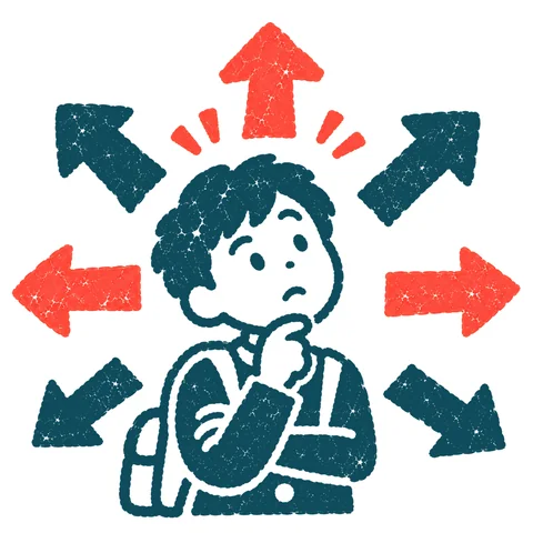 進路を考える生徒のイラスト(はんこ)