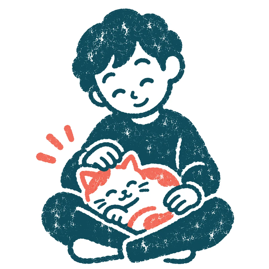 猫と過ごす人のイラスト(はんこ)