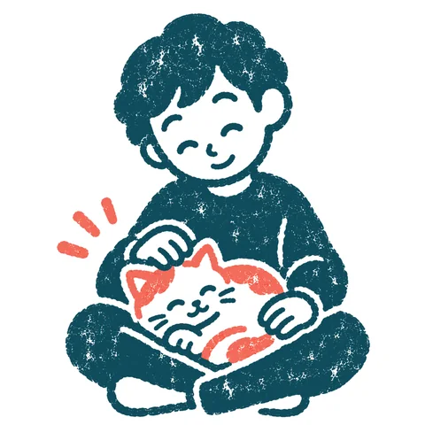 猫と過ごす人のイラスト(はんこ)