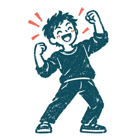 頑張れと応援する人のイラスト(はんこ)