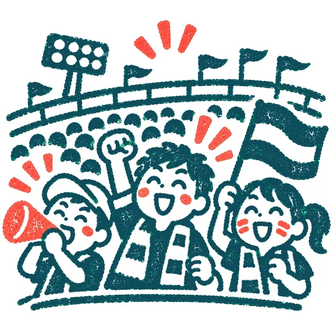 スタジアムで応援するのイラスト(はんこ)