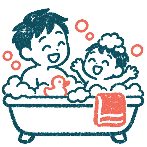 お風呂に入る親子のイラスト(はんこ)