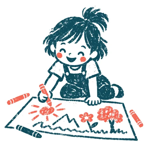 絵を描く子どものイラスト(はんこ)