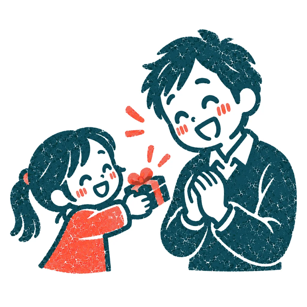 お父さんにチョコを渡す子どものイラスト(はんこ)