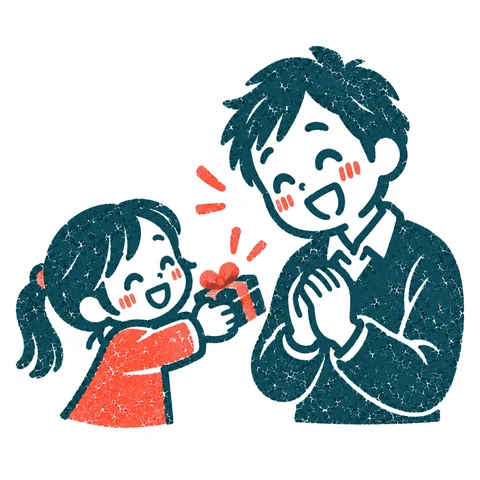 お父さんにチョコを渡す子どものイラスト(はんこ)