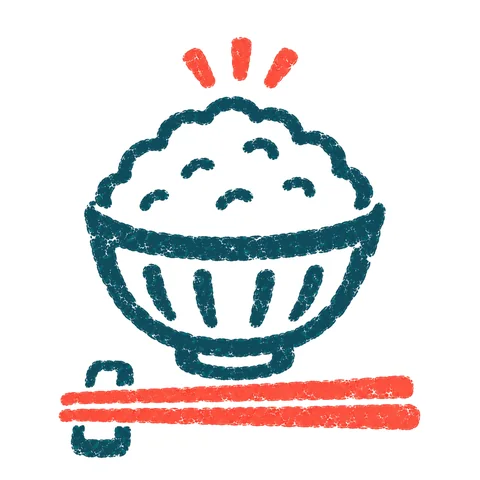 お箸でごはんを食べるのイラスト(はんこ)