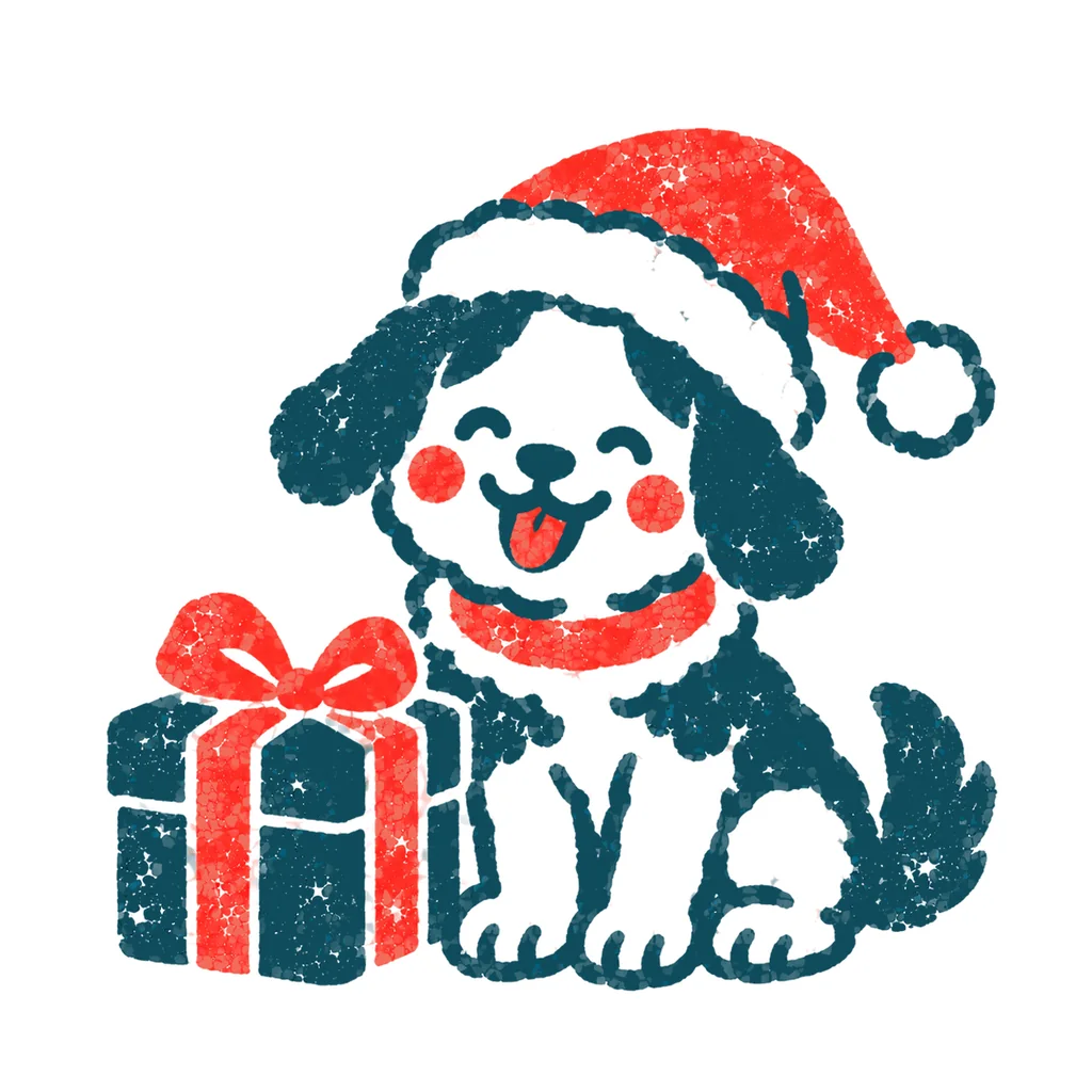 サンタの帽子をかぶった犬のイラスト(はんこ)