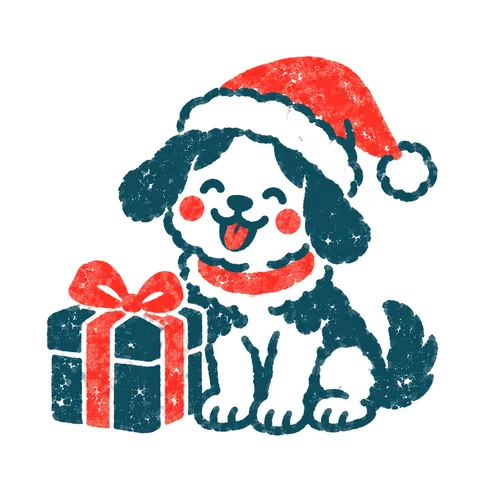 サンタの帽子をかぶった犬のイラスト(はんこ)