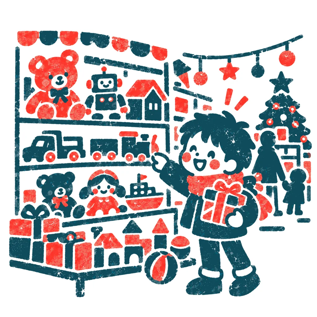 プレゼントを選ぶ人のイラスト(はんこ)