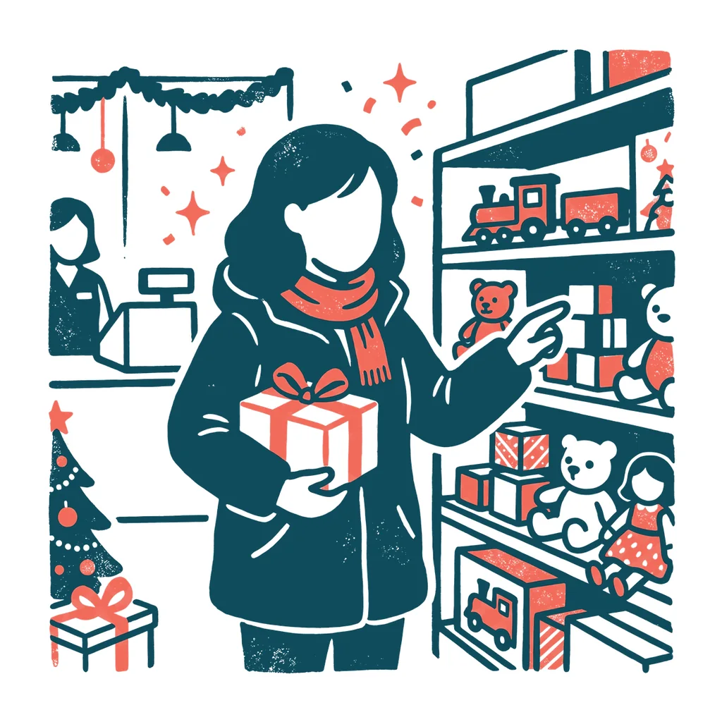 プレゼントを選ぶ人のイラスト(はんこ・顔なし)