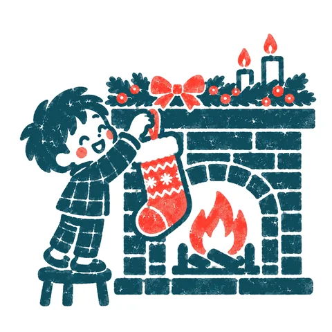 靴下を飾る子どものイラスト(はんこ)