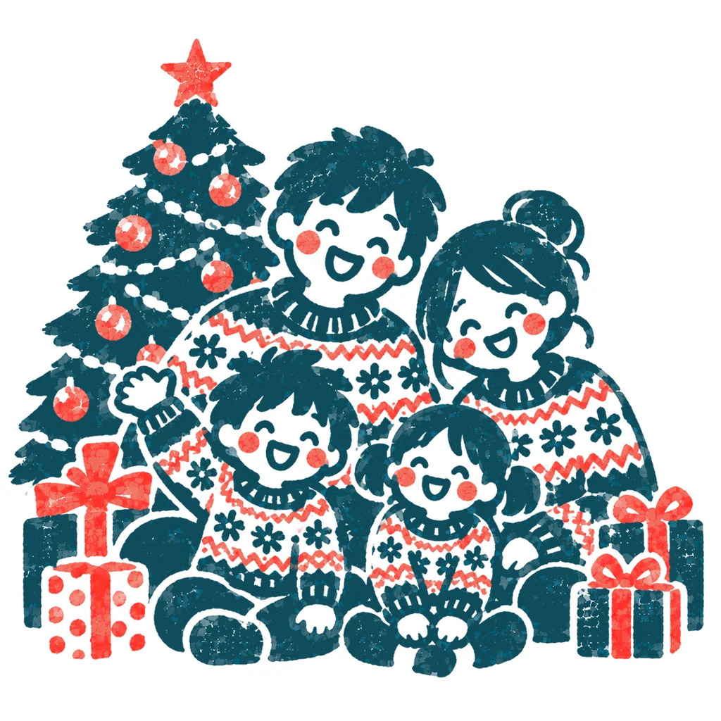 おそろいのセーターの家族のイラスト(はんこ)