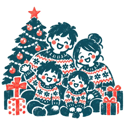おそろいのセーターの家族のイラスト(はんこ)