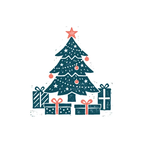 クリスマスツリーのイラスト(はんこ・顔なし)