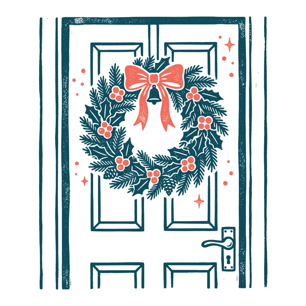 クリスマスリースのイラスト(はんこ・顔なし)