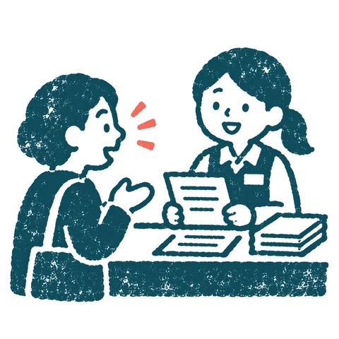 市役所で手続きのイラスト(はんこ)