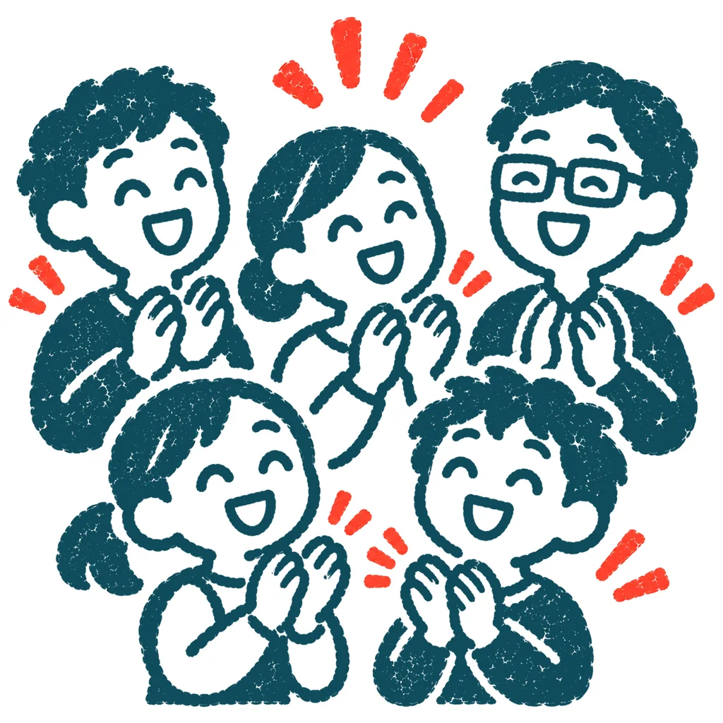 拍手する人たちのイラスト(はんこ)
