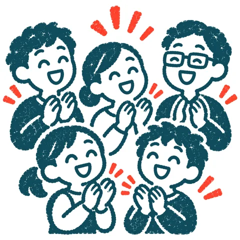 拍手する人たちのイラスト(はんこ)