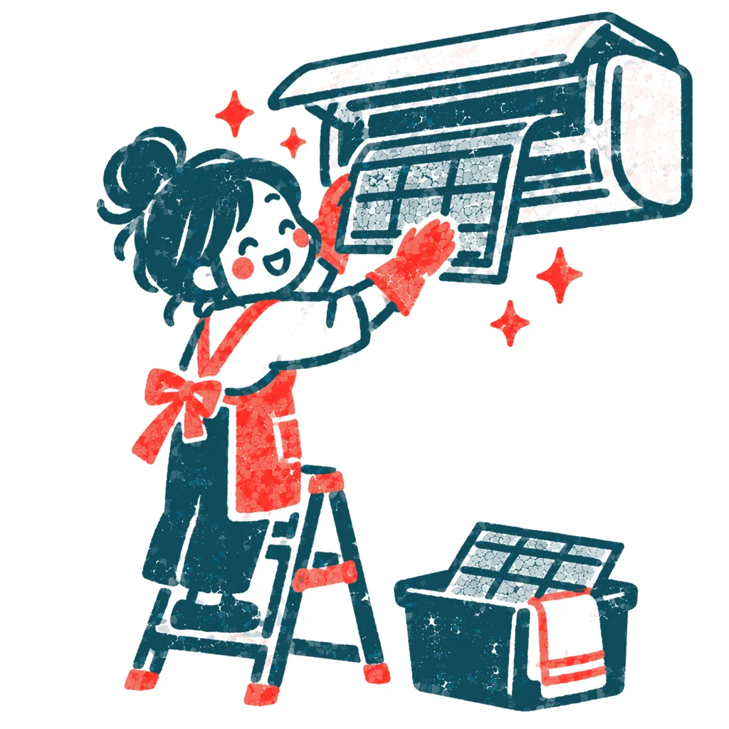 エアコンの掃除のイラスト(はんこ)