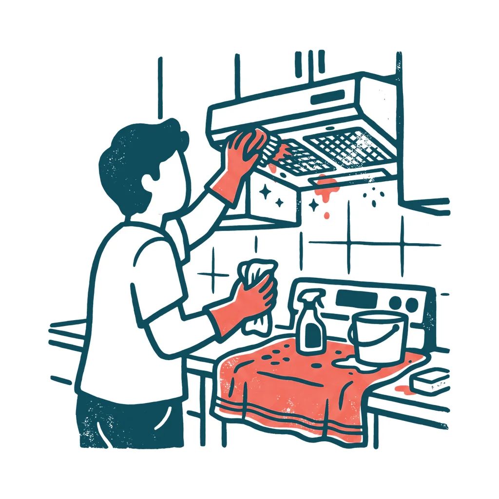 換気扇を掃除する人のイラスト(はんこ・顔なし)