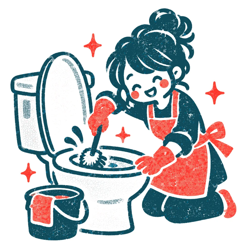 トイレ掃除をする人のイラスト(はんこ)